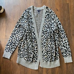 Gap Animal Leopard Print Open Cardigan Sweater